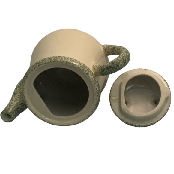 Vintage Teapot Stoneware Apple Motif Tender Hearts Treasures Primitive Farmhouse - Picture 8 of 16